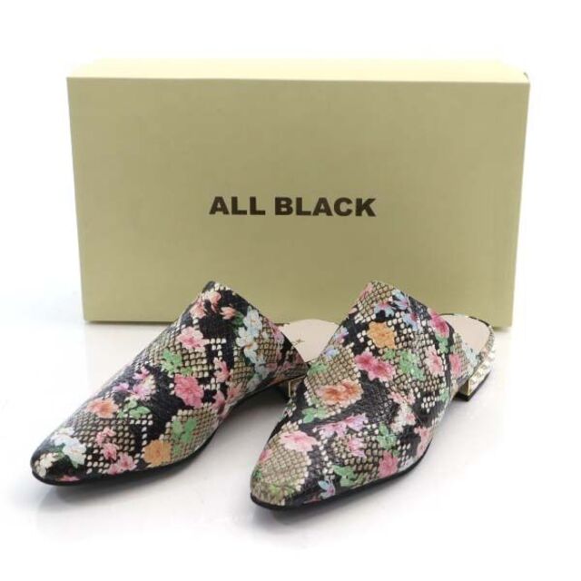 未使用 ローズバッド ALL BLACK スネーク フローラル パールヒール スリッパ シューズ 35 ROSE BUD レディース 【210420】