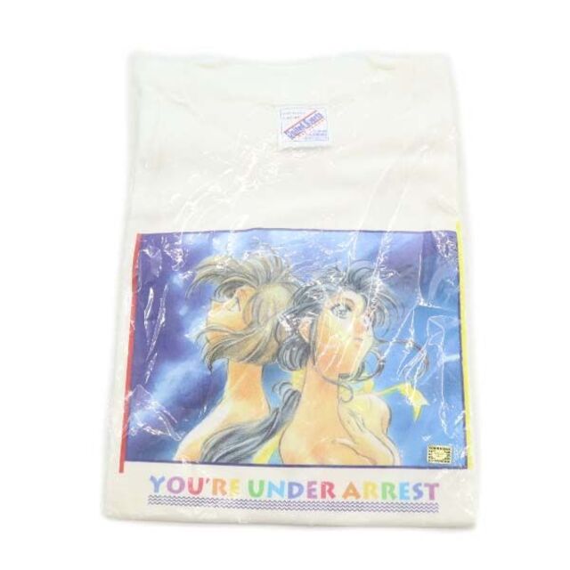 90s　USA製 プリント 半袖 Tシャツ L 白 逮捕しちゃうぞ デッドストック　藤島康介 メンズ  200718