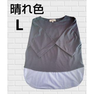 Tシャツ カットソー ネイビー ストライプ Lサイズ 切り替え(Tシャツ(半袖/袖なし))