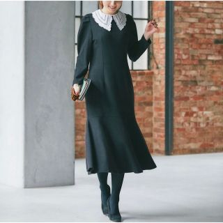 トッコクローゼット(TOCCO closet)の新品 取り外し可能な襟付きマーメイドラインニットソーワンピース(ひざ丈ワンピース)