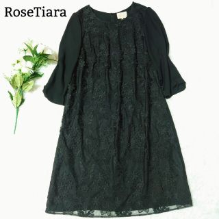 ローズティアラ(Rose Tiara)の未使用品 ローズティアラ ロングワンピース レース 花柄 フリル LL ブラック(ロングワンピース/マキシワンピース)