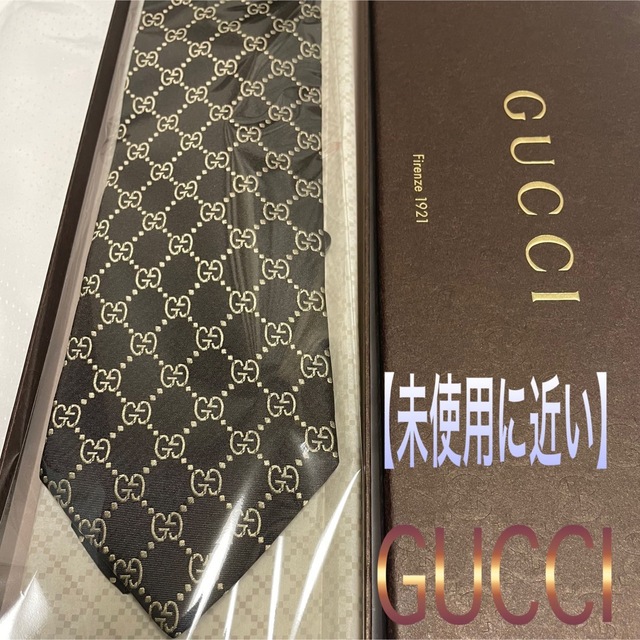 Gucci - グッチ ネクタイ【未使用に近い】GGロゴ総柄 光沢 厚手