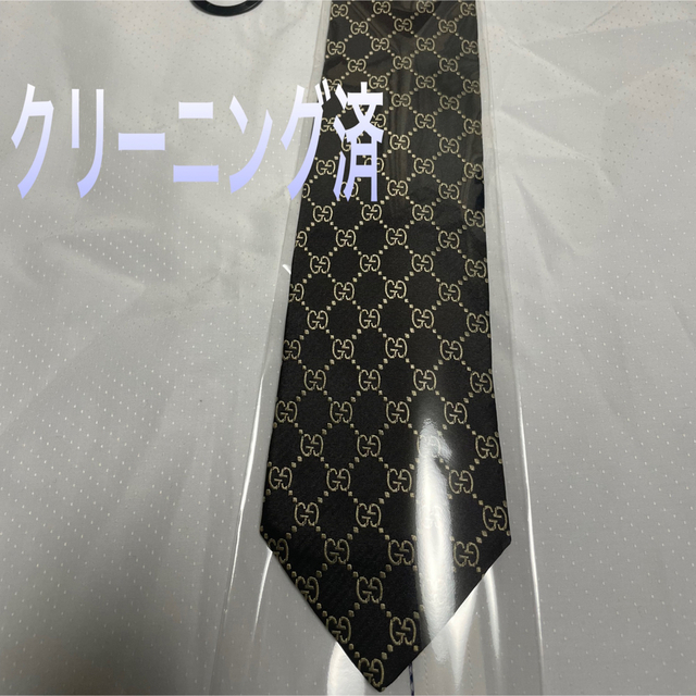 グッチ　ネクタイ【美品】Gロゴ総柄　光沢　厚手　クレスト紋章