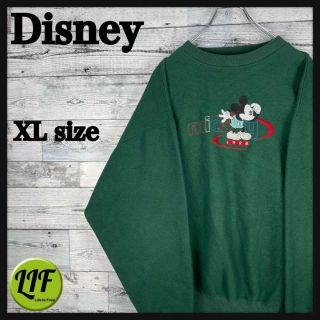 ディズニー(Disney)の【希少】ディズニー 刺繍 ミッキー 90s フリーススウェット グリーン 美品(スウェット)