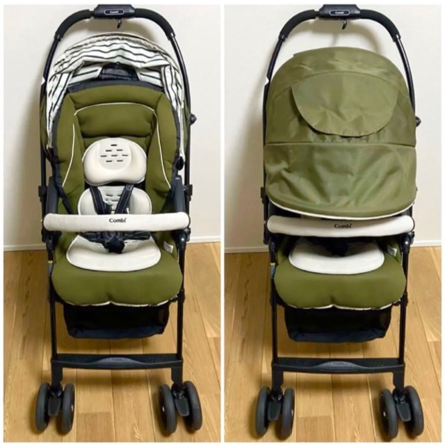 美品】コンビベビーカー メチャカルαエッグショックMF オリーブ キッズ