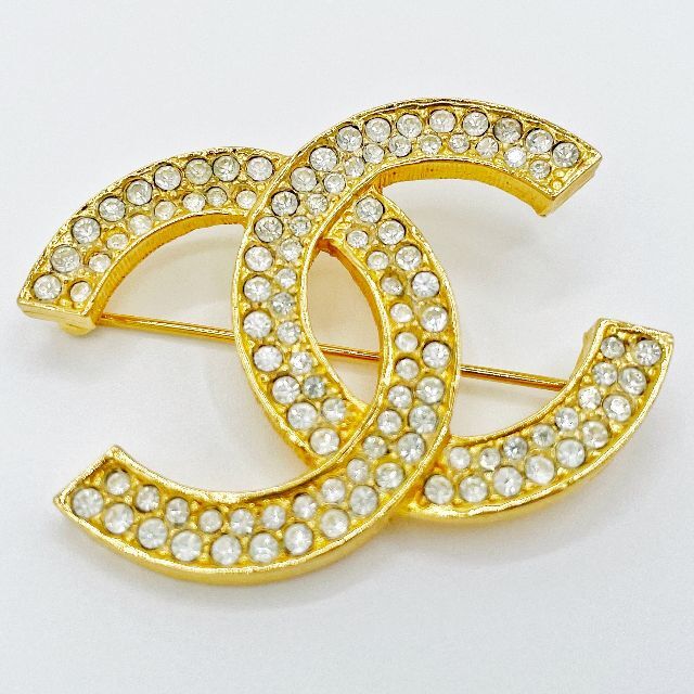 超希少】シャネル CHANEL ココマーク ラインストーンブローチ ゴールド-