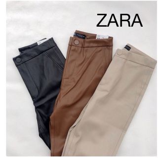 ザラ(ZARA)のZARA レザー風レギンス パンツ ブラウン(スキニーパンツ)