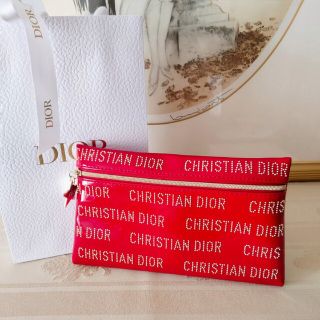 クリスチャンディオール(Christian Dior)のDIOR エナメル ポーチ 赤 ディオール(ポーチ)