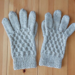 手袋 手編み 5本指 毛糸(手袋)