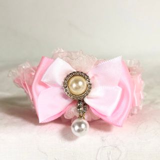 桃色リボン♡ワンチャン、ネコチャンの首輪S. M.Lお作り出来ます‼︎の