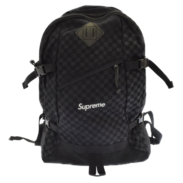 56センチ横幅SUPREME シュプリーム 11AW Printed Cheker Backpack プリントチェッカーバックパック コーデュラナイロンチェック総柄バックパック リュック ブラック/グレー