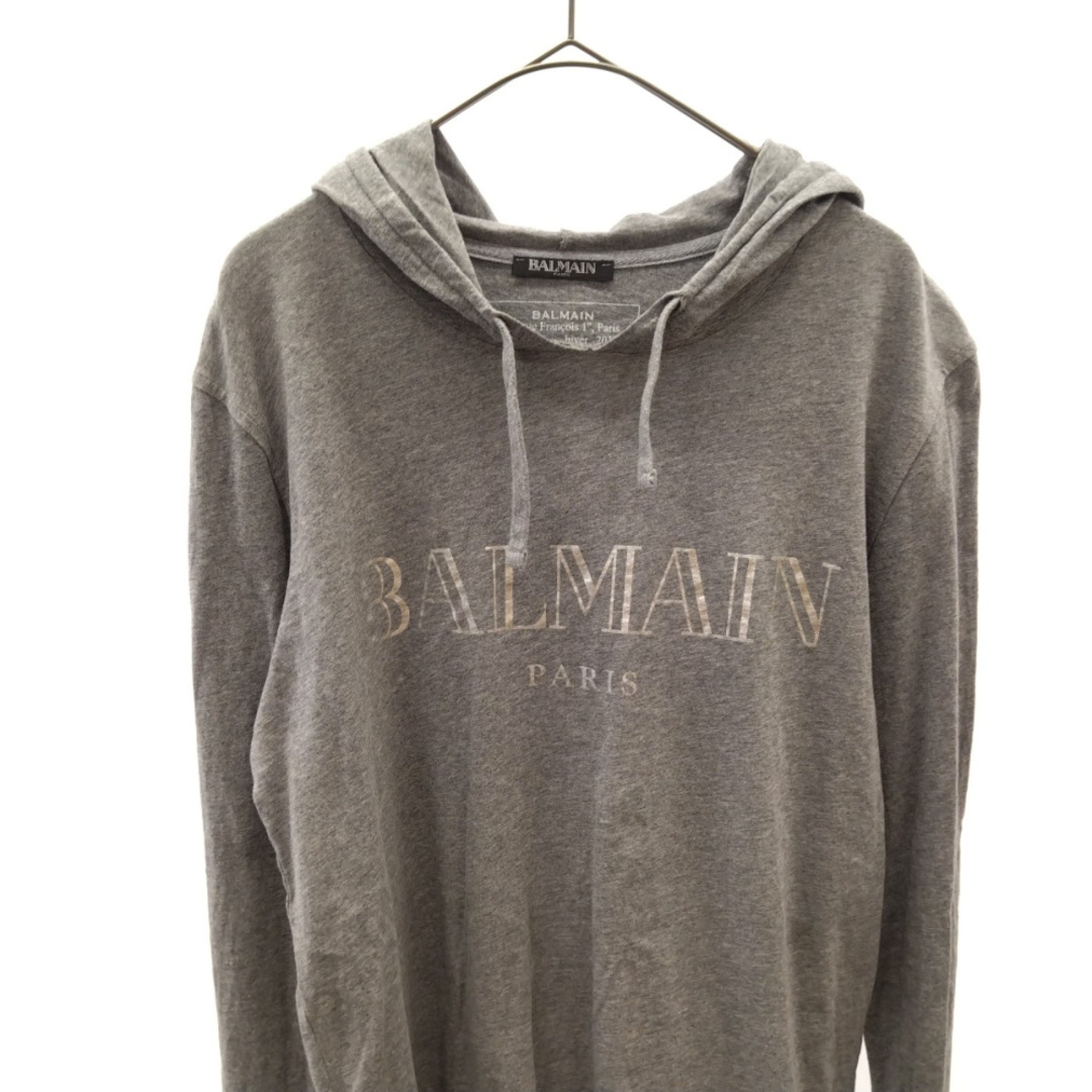 BALMAIN - BALMAIN バルマン W8H8099I258 LOGO PRINT HOODIE グレー