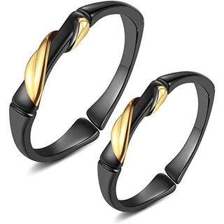 匿名配送　ブラック×ゴールドペアリング　2本セット　フリーサイズ(リング(指輪))