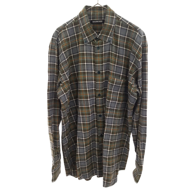 BALENCIAGA バレンシアガ 18AW Oversized Check Shirt バックロゴプリント オーバーサイズ長袖チェックシャツ 508465 TYB16 カーキ #dg2302