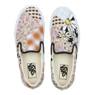 28cm 【vans】US企画　スリッポン　パッチワーク×花×チェッカー