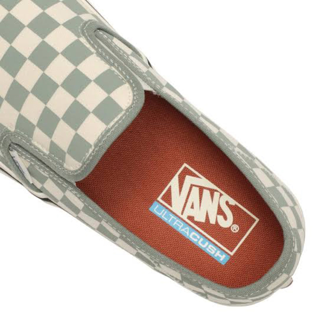 28cm US企画【VANS 】スリッポン チェッカー×アッシュグリーン