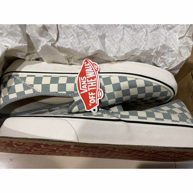 28cm US企画【VANS 】スリッポン チェッカー×アッシュグリーン