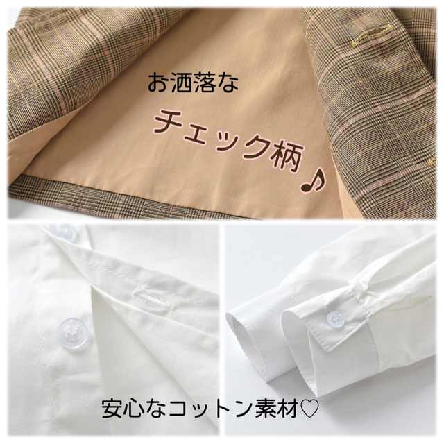 100㎝　キッズ　フォーマル　スーツ　ブラウン　セットアップ　チェック柄 キッズ/ベビー/マタニティのキッズ服男の子用(90cm~)(ジャケット/上着)の商品写真