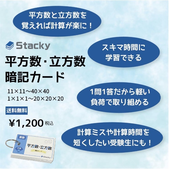 中学受験 算数（計算）平方数・立方数　暗記カード【MT002】 エンタメ/ホビーの本(語学/参考書)の商品写真