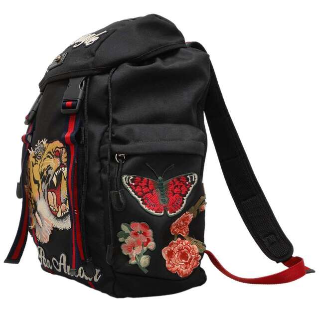 グッチ バックパック エンブロイダリー タイガー 429037 GUCCI リュック 虎 メンズ 黒