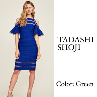 タダシショウジ(TADASHI SHOJI)の未使用　タダシショージ　オフショルダードレス　プリーツワンピース　シースルー(ひざ丈ワンピース)