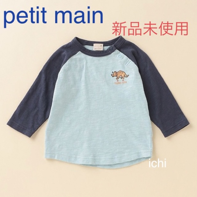 petit main(プティマイン)の【新品未使用】【petit main】恐竜スケボー刺しゅう配色ラグランTシャツ キッズ/ベビー/マタニティのキッズ服男の子用(90cm~)(Tシャツ/カットソー)の商品写真