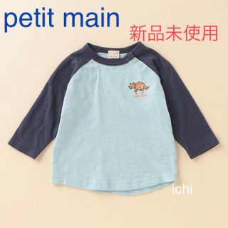 プティマイン(petit main)の【新品未使用】【petit main】恐竜スケボー刺しゅう配色ラグランTシャツ(Tシャツ/カットソー)