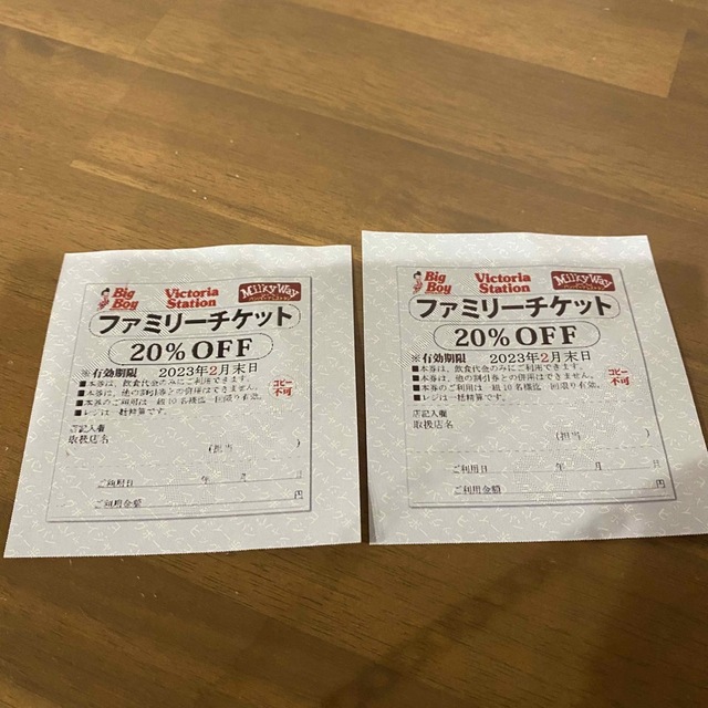 ビッグボーイ　ファミリーチケット　2枚  チケットの優待券/割引券(レストラン/食事券)の商品写真