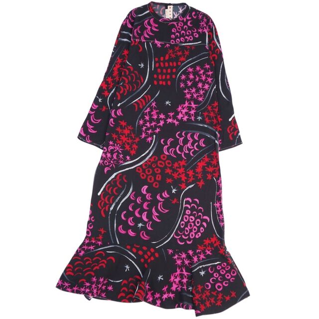 美品 マルニ MARNI ワンピース ロングワンピース ドレス ロングスリーブ カットオフ 総柄 トップス レディース 36(S相当) マルチカラー | フリマアプリ ラクマ