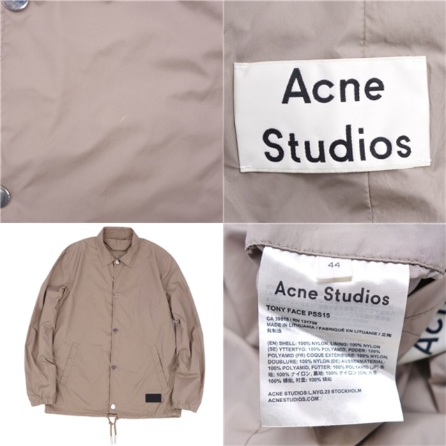 Acne Studios(アクネストゥディオズ)の美品 アクネストゥディオズ Acne Studios ジャケット コーチジャケット ブルゾン ボタン ナイロン アウター メンズ 44(XS相当) カーキ メンズのジャケット/アウター(ナイロンジャケット)の商品写真