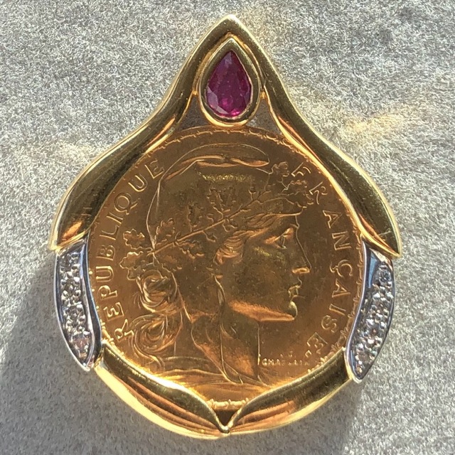 公式の ダイヤモンド ルビー ネックレスコイントップ チャームK18 K24 公式の ダイヤモンド ルビー ネックレスコイントップ チャームK18 K24