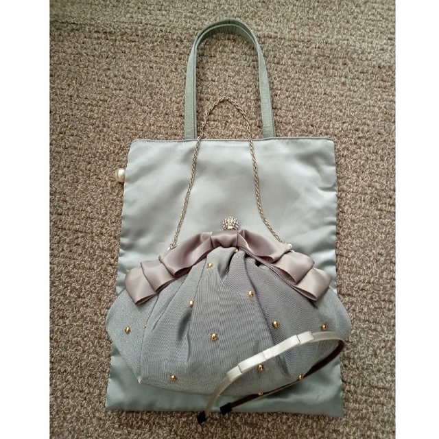 結婚式用　小物セット（バッグ・サブバッグ・カチューシャ） レディースのバッグ(ハンドバッグ)の商品写真