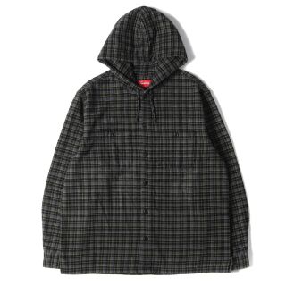 シュプリーム(Supreme)のSupreme シュプリーム シャツ フード付き タータンチェック フランネルシャツ Mini Plaid Hooded Shirt 22SS ブラック グレー 黒 L トップス カジュアルシャツ フーディー 長袖 【メンズ】【中古】【美品】(シャツ)