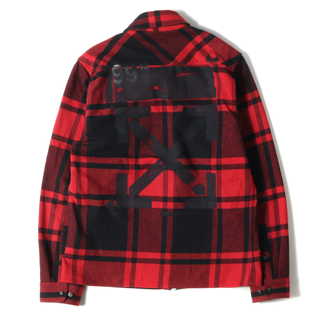 OFF-WHITE オフホワイト シャツ ステンシルロゴ ヘビー チェック ネルシャツ STENCIL FLANNEL SHIRT 19SS レッド ブラック 赤黒 S トップス カジュアルシャツ 長袖 イタリア製 【メンズ】