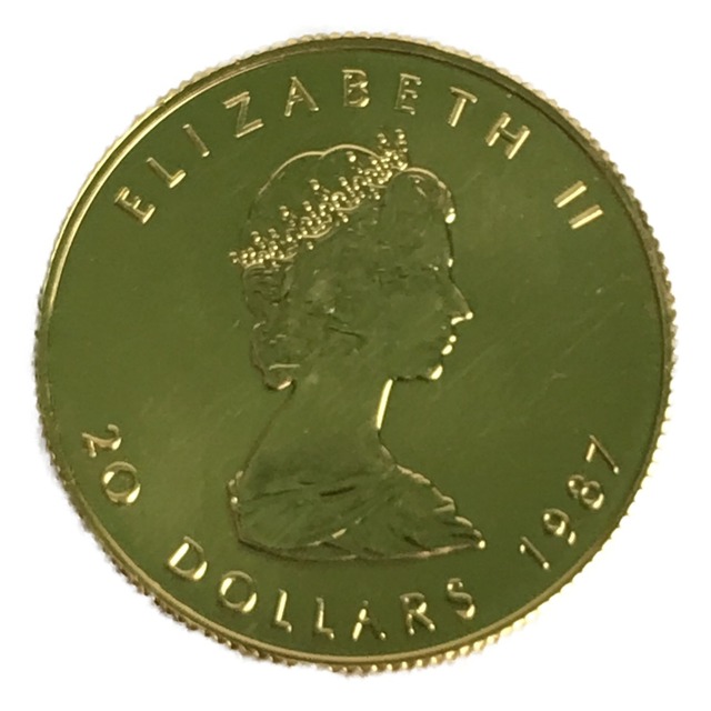 ■■金貨 メイプルリーフ金貨 エリザベス カナダ 1987年 20ドル 1/2oz 15.5g 純金 K24 コイン 9999