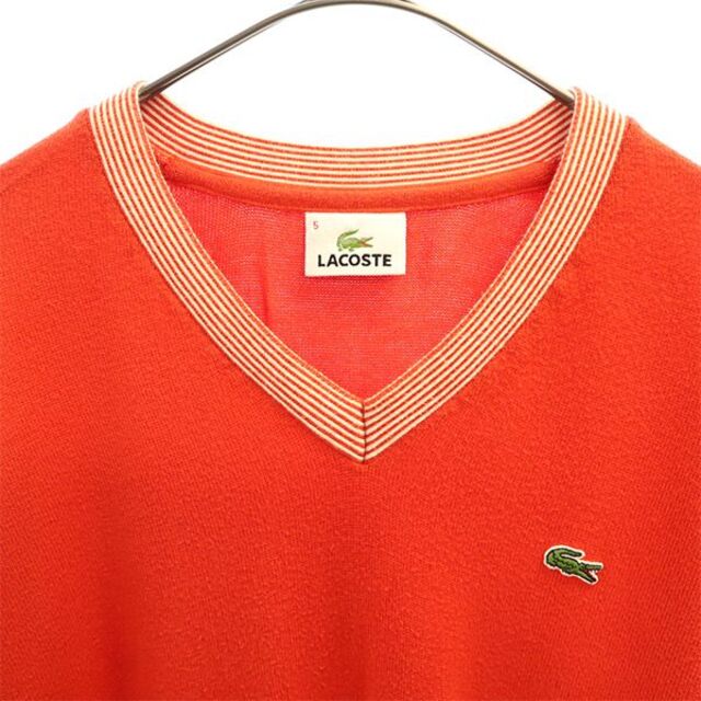 ラコステ ワンポイントロゴワッペン ニット 5 レッド LACOSTE Vネック 長袖 セーター メンズ 【中古】 【230119】