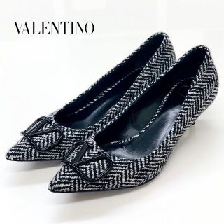 ヴァレンティノ(VALENTINO)の5807 ヴァレンティノ ウール Vロゴ 柄 パンプス ブラック ホワイト(ハイヒール/パンプス)