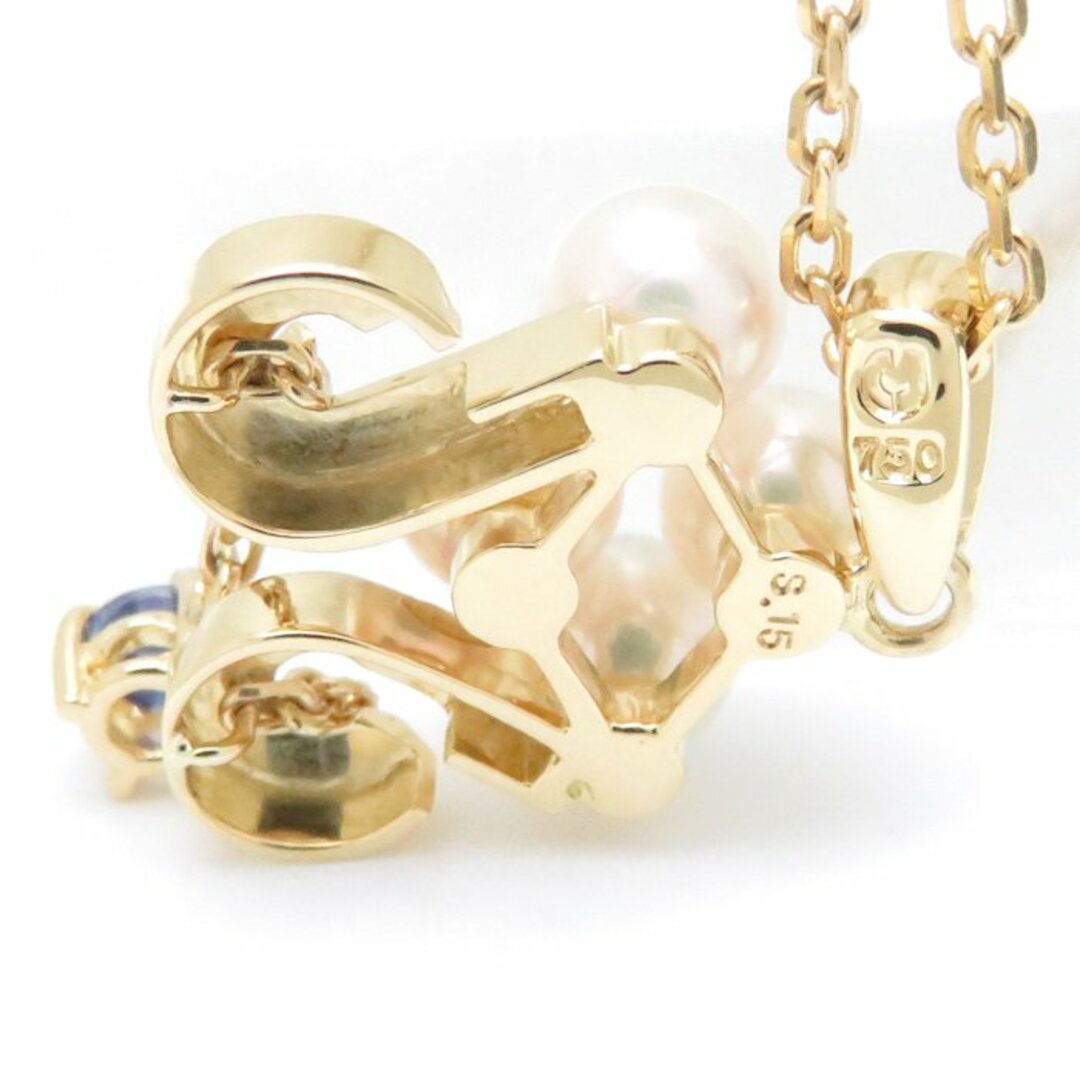 ネックレス パール5ミリx4P サファイヤ0.15ct 真珠 K18YG イエロー ネックレス パール5ミリx4P サファイヤ0.15ct 真珠 K18YG イエロー