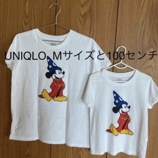 ユニクロ(UNIQLO)のユニクロ　ミッキーTシャツ　レディースMとキッズ100センチのセット(キャラクターグッズ)