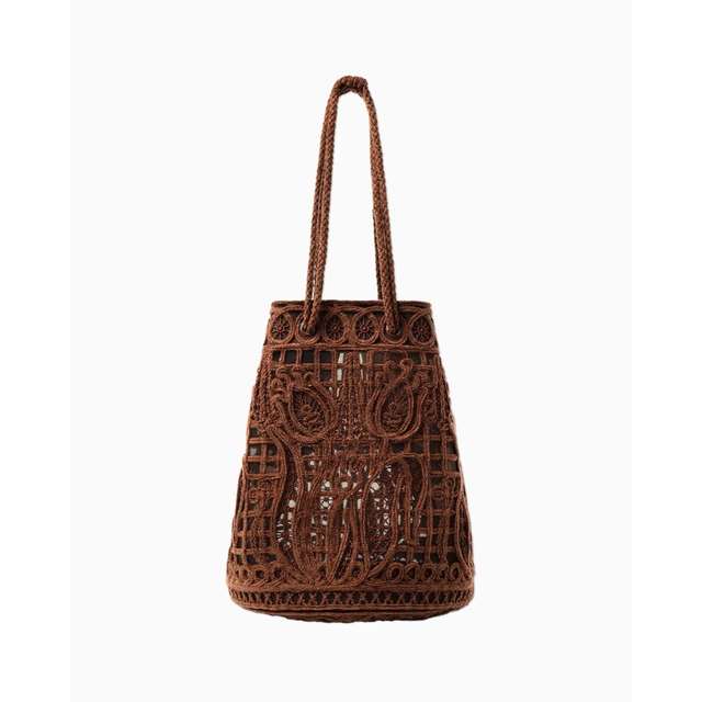 Cord Embroidery Bucket Bag - brownバッグ