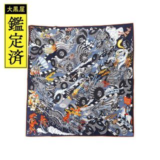エルメス(HERMES)のHERMES エルメス　カレ100 　LES AS DU VOLANT 　ブルー(バンダナ/スカーフ)