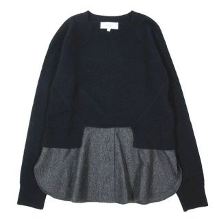 カルヴェン(CARVEN)のカルヴェン CARVEN ドッキング ニット シャツ 長袖 ウール ネイビー(ニット/セーター)