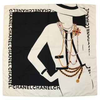 シャネル(CHANEL)のCHANEL レア 希少 マドモアゼル ロゴ ビジュー バイカラー スカーフ(バンダナ/スカーフ)