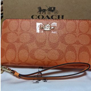 コーチ(COACH)のCOACH  長財布　シグネチャー　オレンジ(財布)