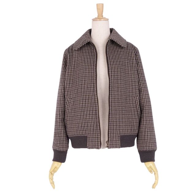 美品 アーペーセー A.P.C ジャケット ジップアップ 中綿入り チェック ウール アウター レディース 34(S相当) ブラウン/ベージュ