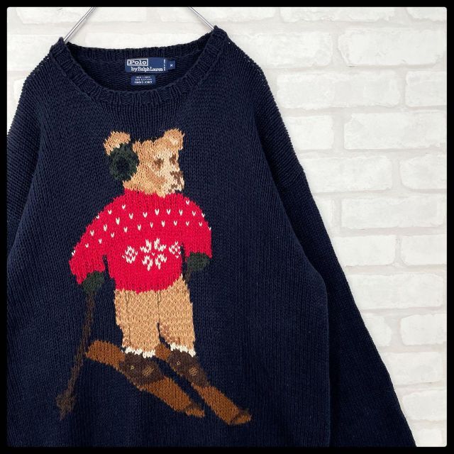 着用回数少 美品 90's ビンテージ ポロベア Hand Knit  手編み