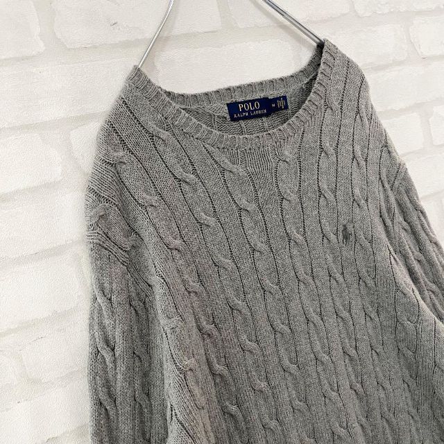 【大人気】ポロラルフローレン ポニー刺繍 ケーブルニットセーター グレー M