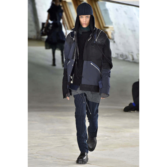 18AW サカイ 裾ジップ ベルテッド ストライプ レイヤード ウール
