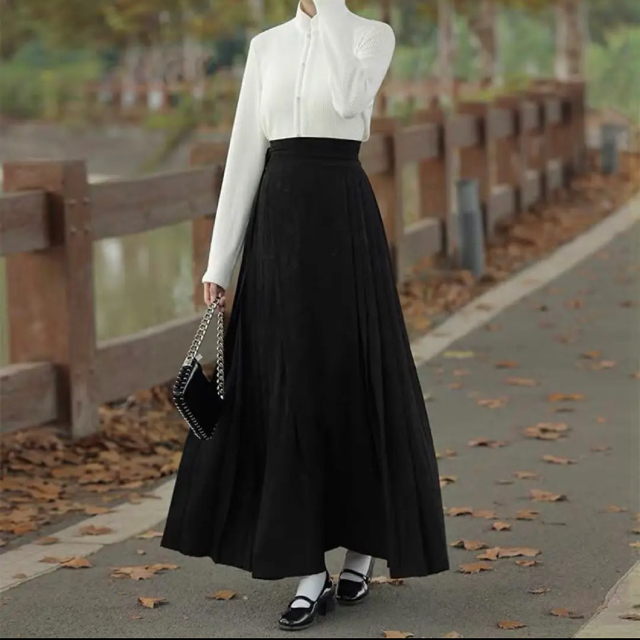 画屏 黒色ロングワンピース　馬面裙 中国伝統衣装　明製漢服　着物和服浴衣　成人式