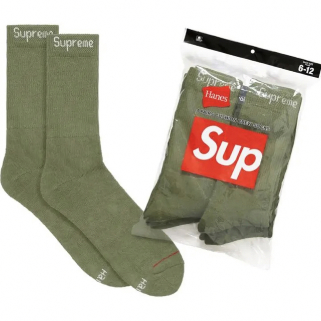 Supreme/Hanes Crew Socks (4 Pack) Olive
